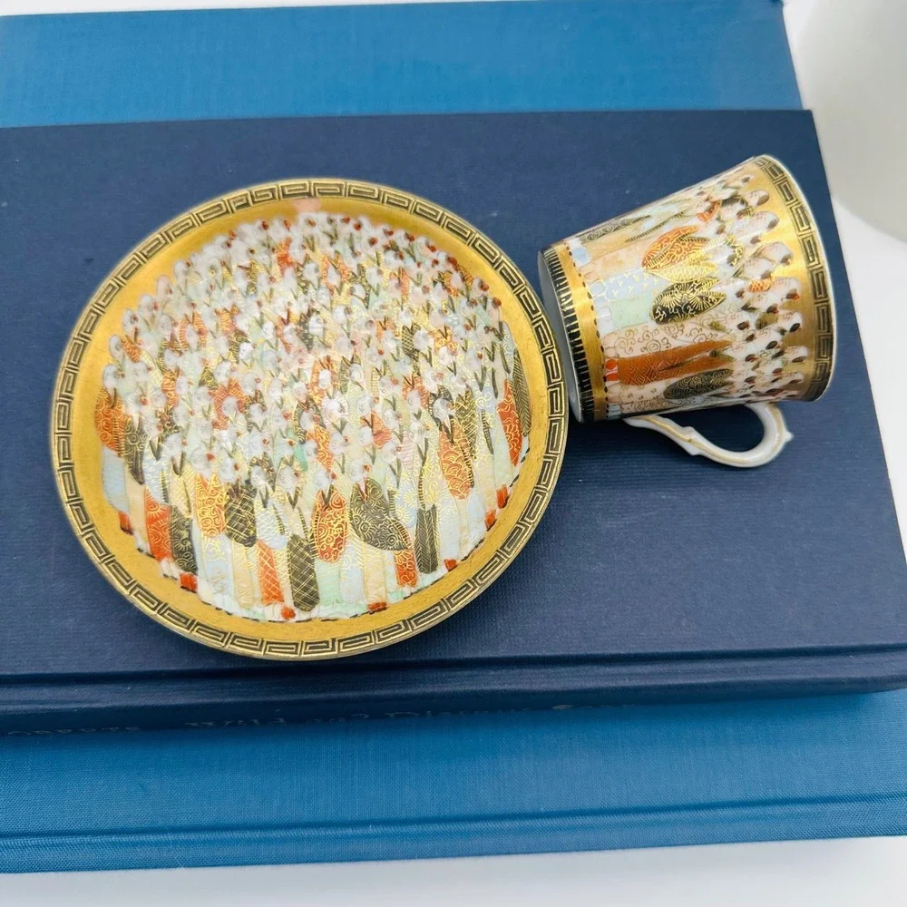Satsuma Thousand Faces Japanese Porcelain Espresso Cup‎ and Saucer Set Gold READ